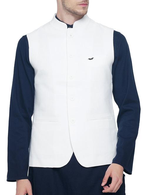 white cotton nehru jacket - 15020953 - Standard Image - 1