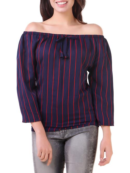 navy blue striped off shoulder top - 15020980 - Standard Image - 1