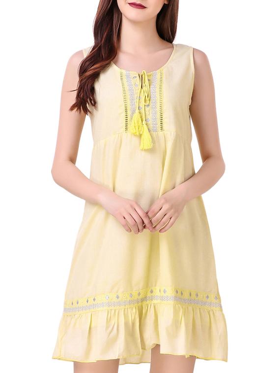 yellow embroidered pephem dress - 15021157 - Zoom Image - 1