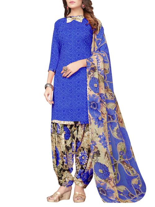 blue synthetic salwar suit unstitched - 15021206 - Standard Image - 1