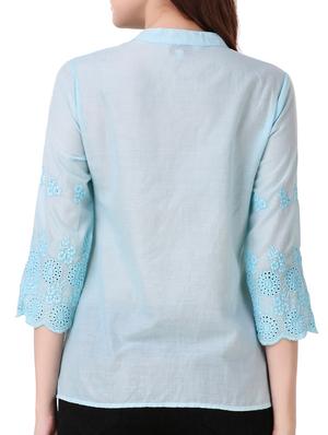 solid light blue embroidered top - 15021225 - Standard Image - 3