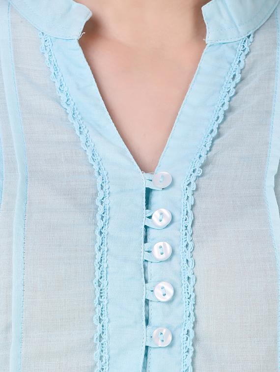solid light blue embroidered top - 15021225 - Zoom Image - 4