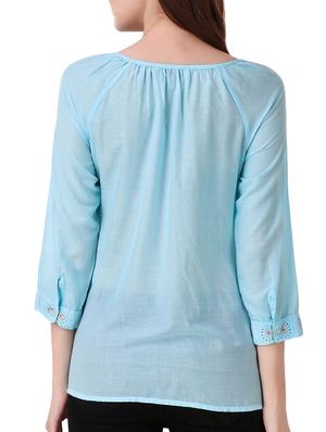 solid light blue embroidered top - 15021227 - Standard Image - 3