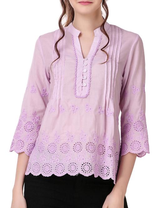 solid purple embroidered top - 15021228 - Standard Image - 1