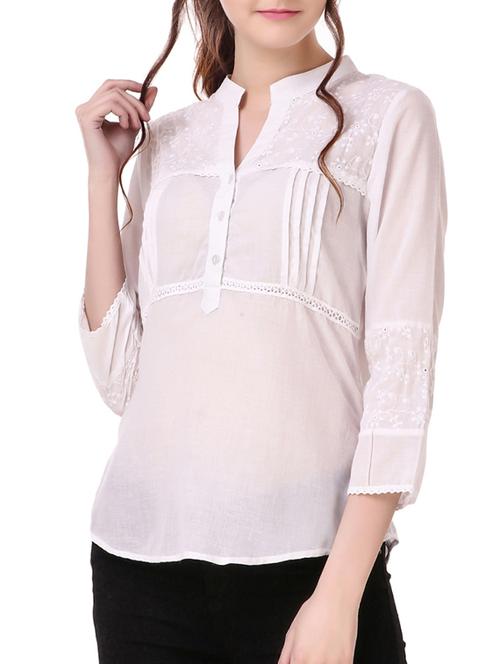 solid white embroidered top - 15021229 - Standard Image - 1