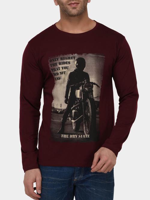 maroon cotton front print tshirt - 15021290 - Standard Image - 1