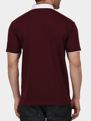 maroon cotton collared tshirt - 15021291 - Standard Image - 3
