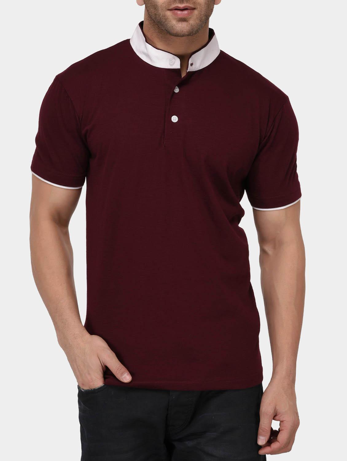 maroon cotton collared tshirt - 15021291 - Zoom Image - 1