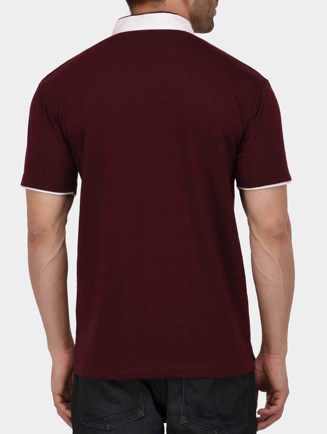 maroon cotton collared tshirt - 15021291 - Zoom Image - 3