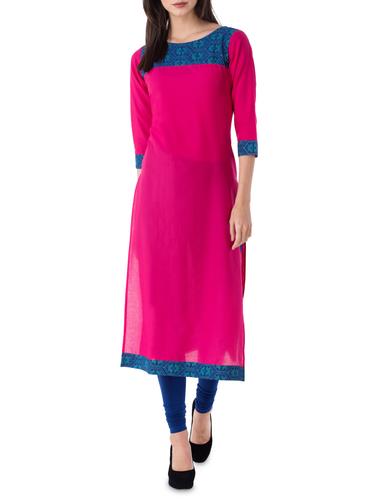 pink cotton straight kurta - 15021293 - Very Small Image - 1