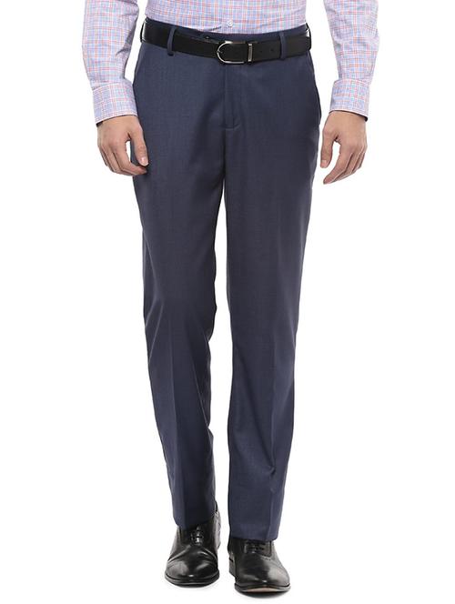 blue polyester blend flat front formal trouser - 15021304 - Standard Image - 1