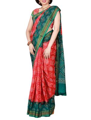red art silk bandhani saree with blouse - 15021391 - Standard Image - 1