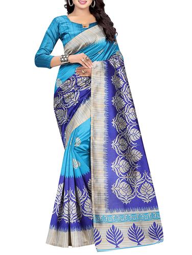 sky blue art silk printed saree with blouse - 15021465 - Very Small Image - 1