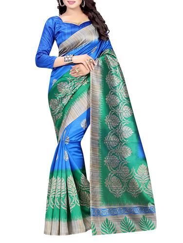blue art silk printed saree with blouse - 15021466 - Very Small Image - 1