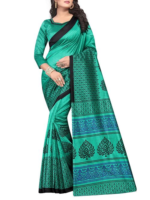 green art silk printed saree with blouse - 15021472 - Very Small Image - 1
