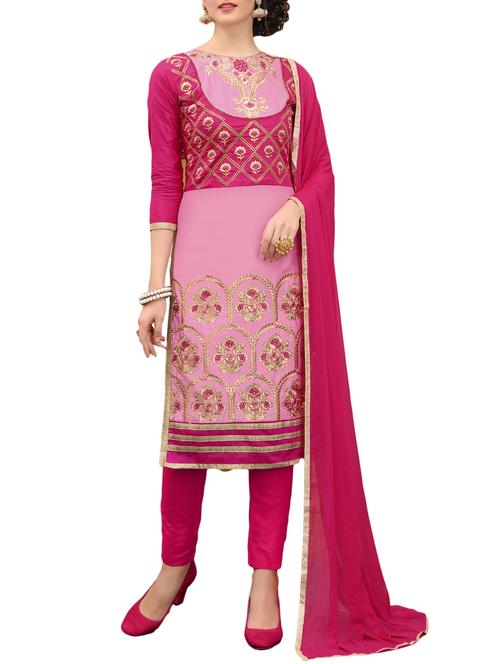 pink cotton churidaar suits semistitched suit - 15021492 - Standard Image - 1
