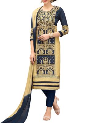 blue cotton churidaar suits semistitched suit - 15021493 - Standard Image - 1