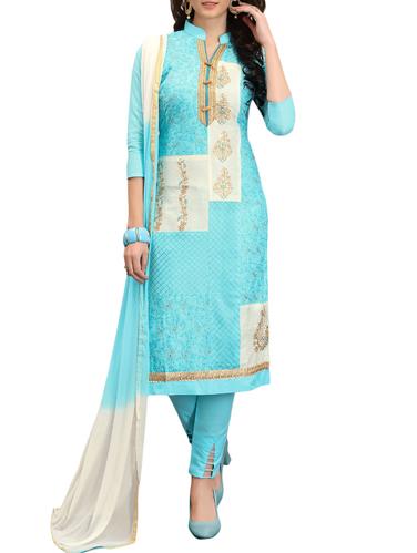 sky blue cotton churidaar suits semistitched suit - 15021494 - Very Small Image - 1
