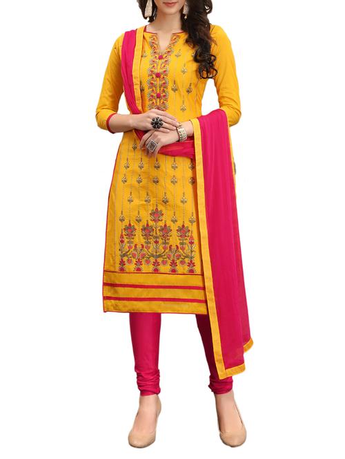 yellow cotton churidaar suits semistitched suit - 15021496 - Standard Image - 1