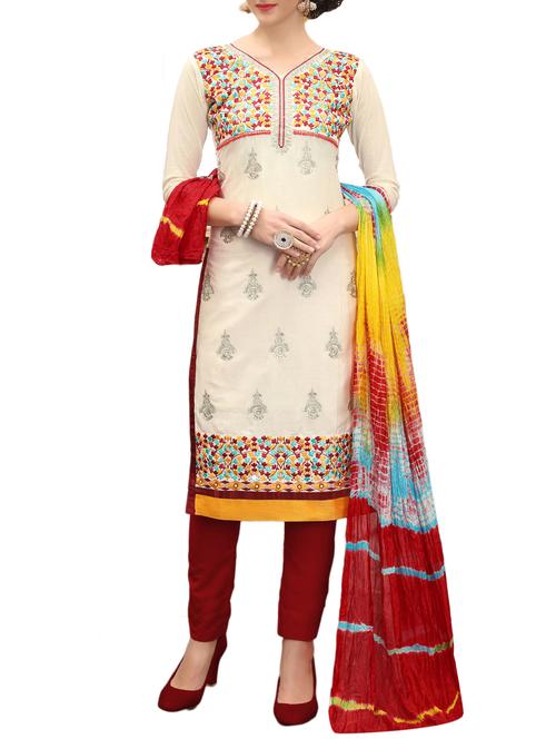 Maroon churidaar suits semi-stitched suit - 15021499 - Standard Image - 1