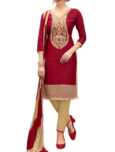 maroon cotton churidaar suits semistitched suit - 15021500 - Very Small Image - 1
