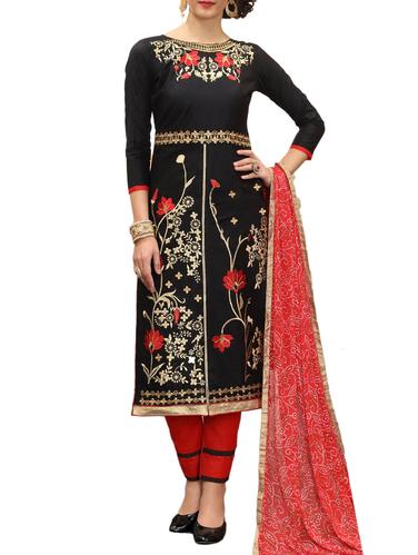 black cotton churidaar suits semistitched suit - 15021501 - Very Small Image - 1