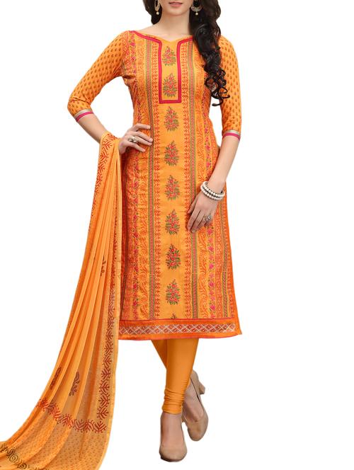 orange cotton churidaar suits semistitched suit - 15021503 - Standard Image - 1