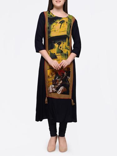black rayon a-line kurta - 15021523 - Very Small Image - 1