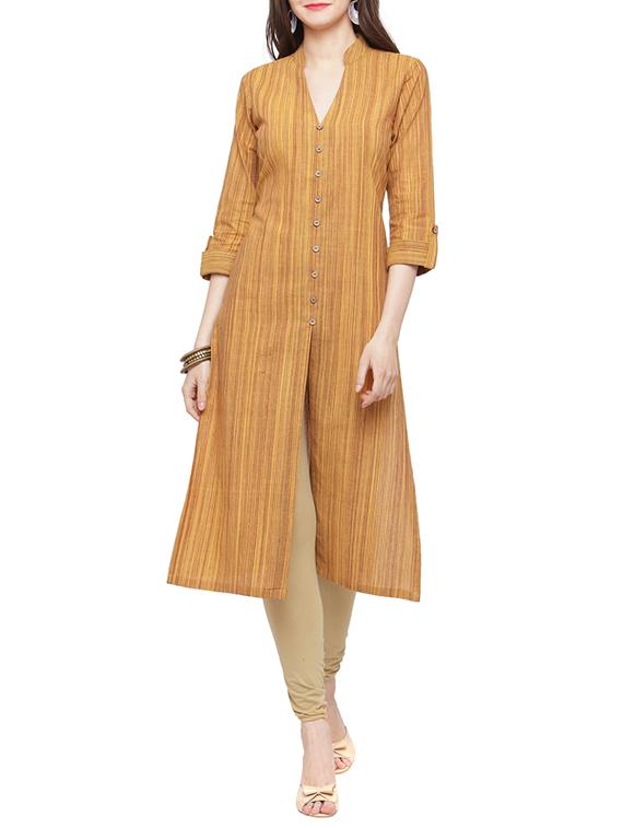 brown cotton straight kurta - 15021581 - Zoom Image - 1