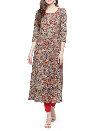 brown cotton anarkali kurta - 15021582 - Very Small Image - 1