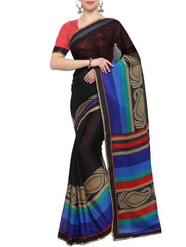 black georgette printed saree with blouse - 15021773 - Very Small Image - 1