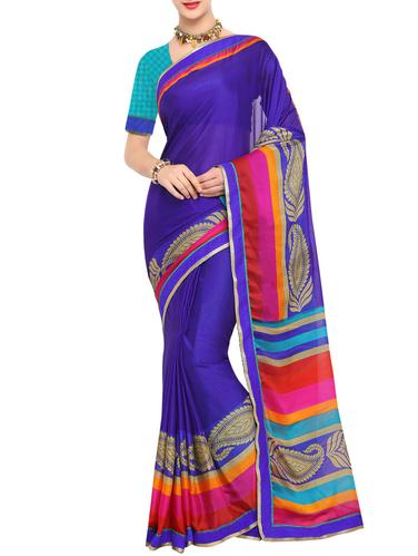 blue georgette printed saree with blouse - 15021774 - Very Small Image - 1