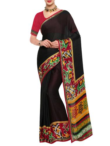 black georgette printed saree with blouse - 15021781 - Very Small Image - 1