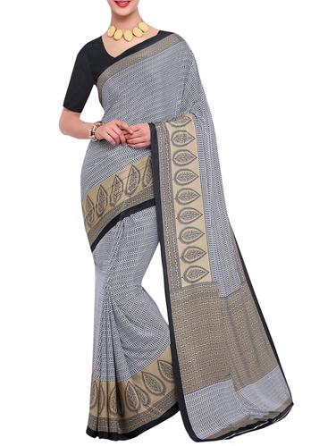 grey crepe printed saree with blouse - 15021782 - Very Small Image - 1