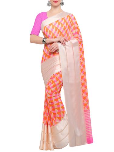 orange georgette printed saree with blouse - 15021805 - Very Small Image - 1