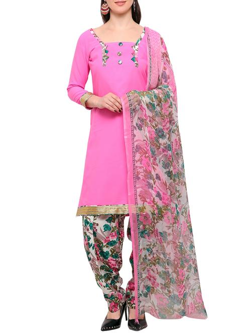 pink crepe salwar suit unstitched - 15021827 - Very Small Image - 1