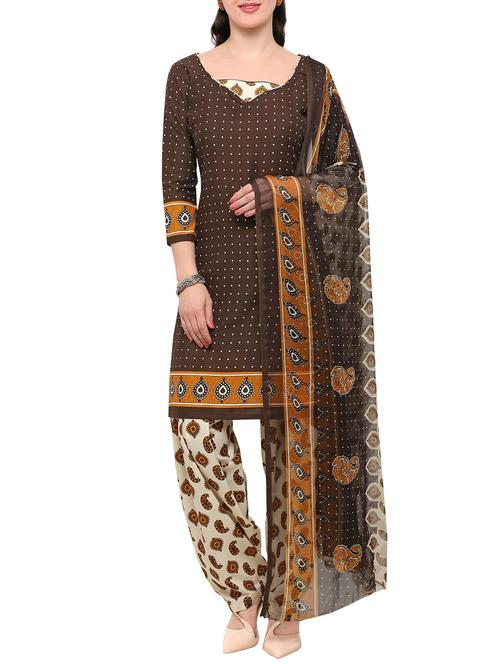 brown crepe salwar suit unstitched - 15021828 - Standard Image - 1