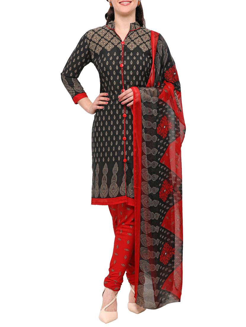 black crepe churidaar suits unstitched suit - 15021831 - Zoom Image - 1