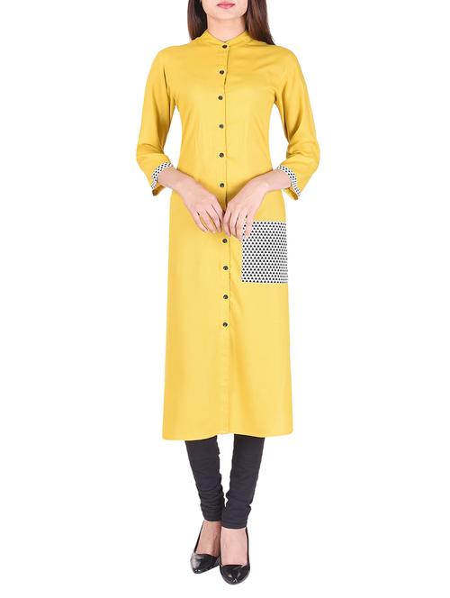 yellow rayon solid kurta - 15021835 - Standard Image - 1