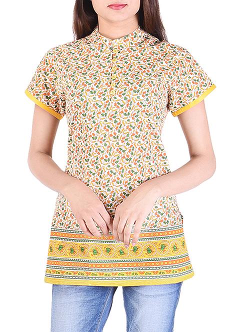 yellow cotton straight kurti - 15021839 - Standard Image - 1