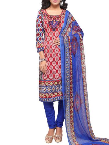 red crepe churidaar suits unstitched suit - 15022223 - Very Small Image - 1