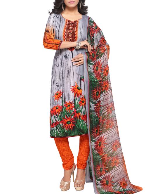 grey crepe churidaar suits unstitched suit - 15022232 - Standard Image - 1