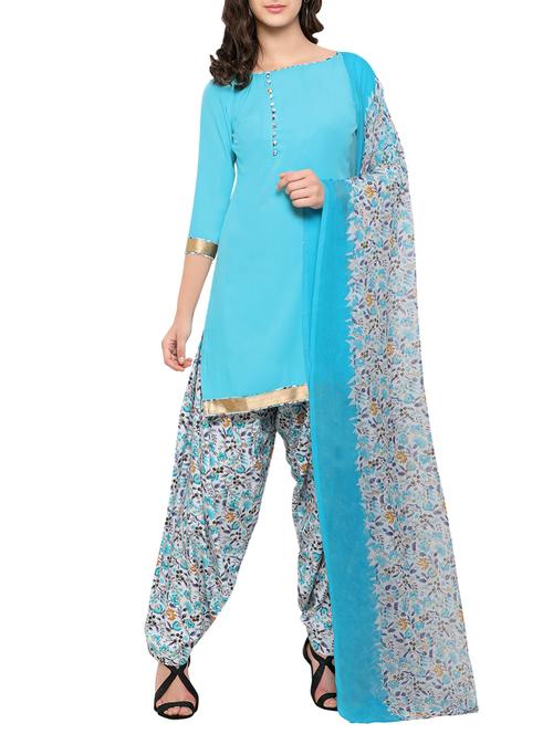 blue crepe patiyala suits unstitched suit - 15022280 - Standard Image - 1