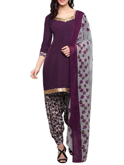 purple crepe patiyala suits unstitched suit - 15022281 - Standard Image - 1