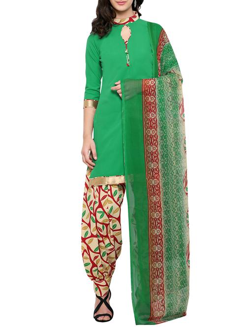 green crepe patiyala suits unstitched suit - 15022285 - Very Small Image - 1