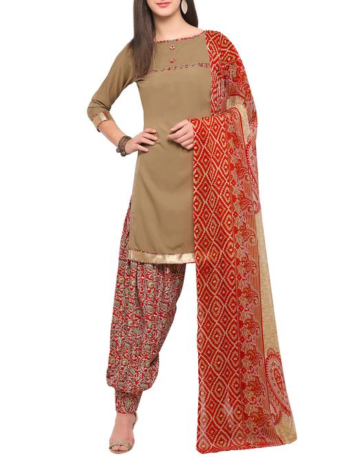 brown crepe patiyala suits unstitched suit - 15022287 - Standard Image - 1