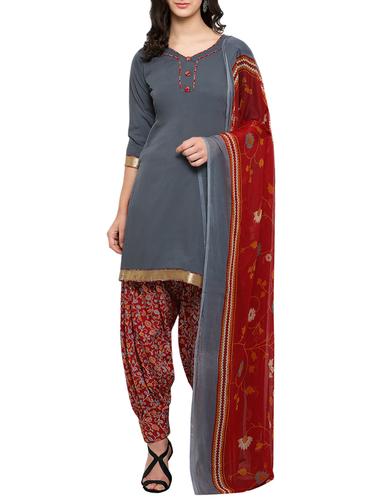 grey crepe patiyala suits unstitched suit - 15022291 - Very Small Image - 1