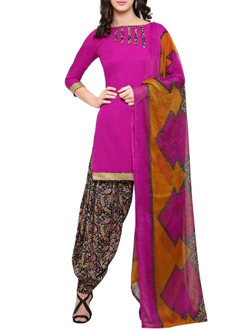 magenta crepe patiyala suits unstitched suit - 15022292 - Standard Image - 1
