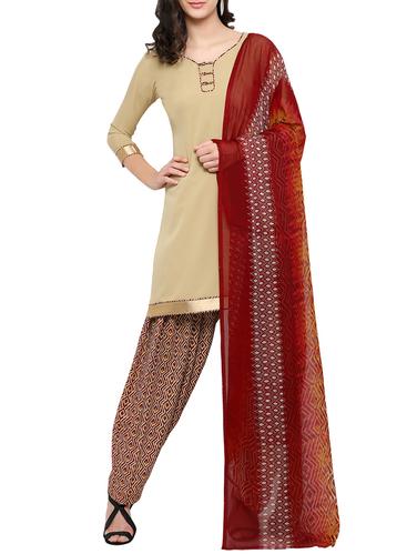 beige crepe patiyala suits unstitched suit - 15022293 - Very Small Image - 1