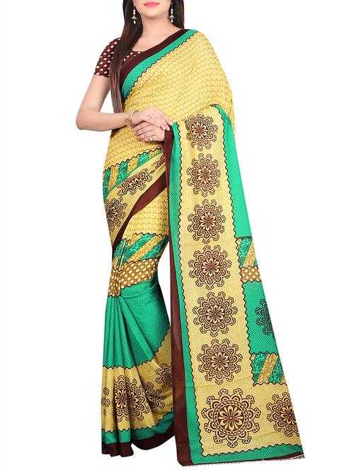 Yellow printed saree with blouse - 15022684 - Very Small Image - 1
